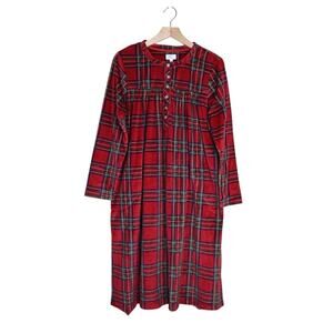Aria Collection Women's M Red Plaid Cotton Flannel Nightgown